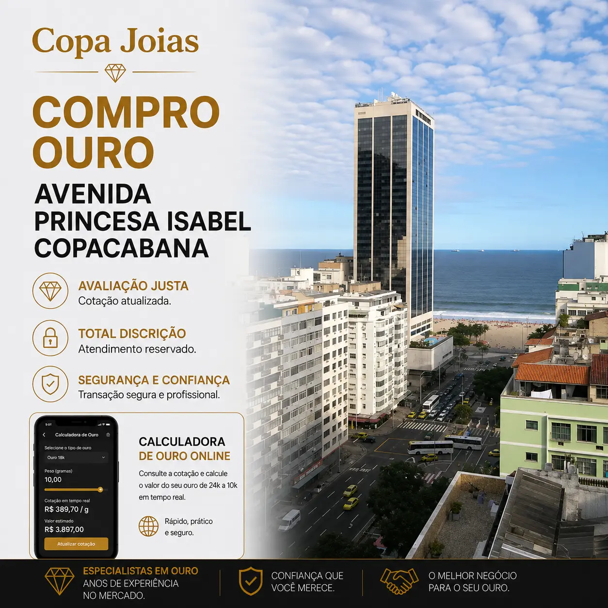 Compro Ouro na Avenida Princesa Isabel Copacabana: Avaliação Técnica e Cotação Real